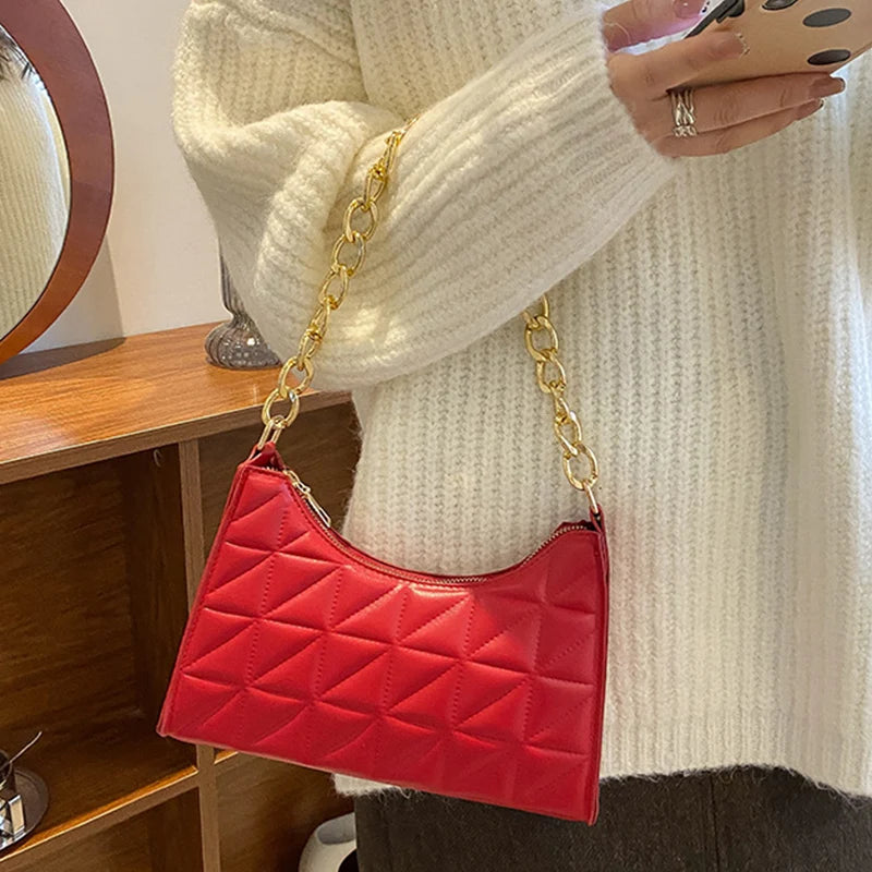 Quilted Small Square Bag Women Minimalist Flap Crossbody Armpit Handbag