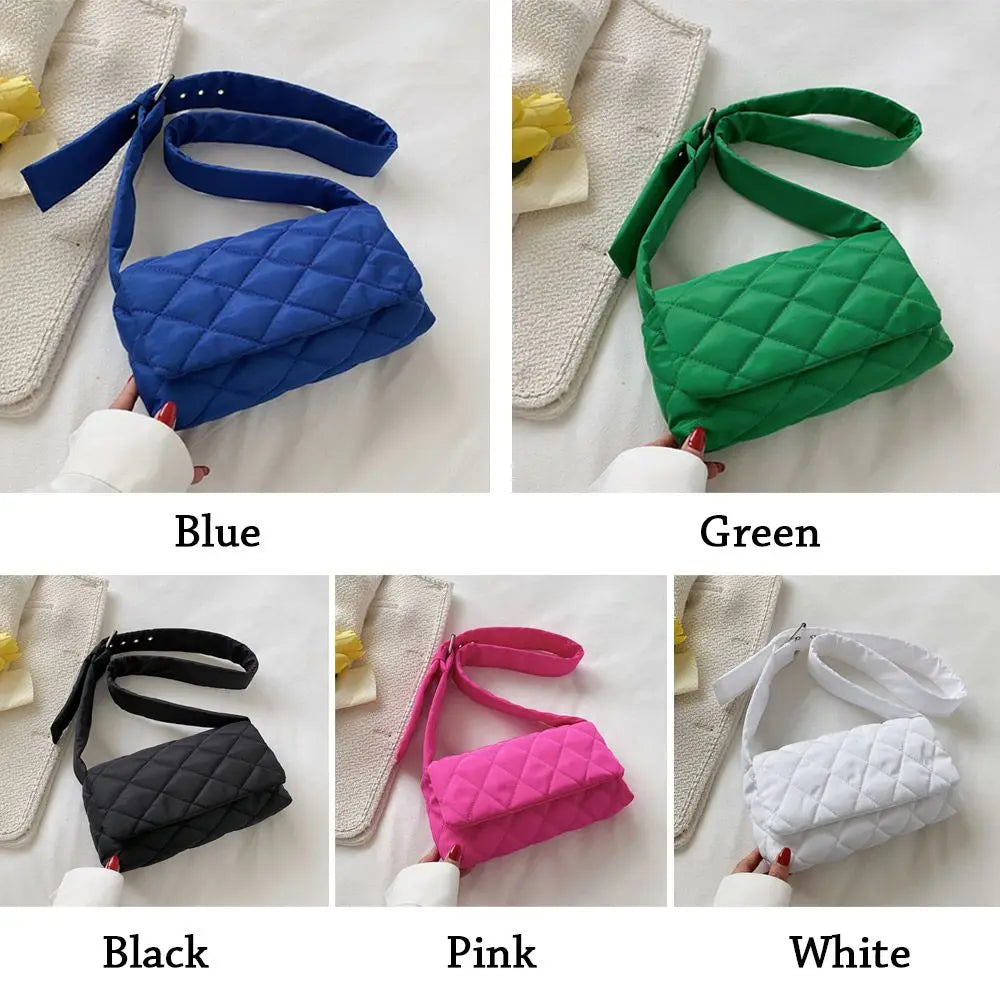 Quilted Tote Lightweight Winter Warm Down Cotton Padded Plaid Shoulder Bags Wome