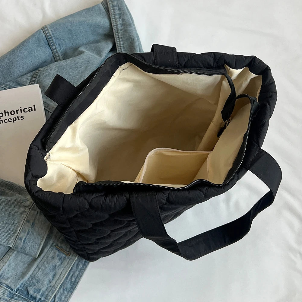 Quilted Underarm Bag Large Capacity Winter Top-handle Bag