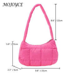 Quilted Women Hand Bags Casual Check Cotton-Padded Bag Winter Solid Soft Warm