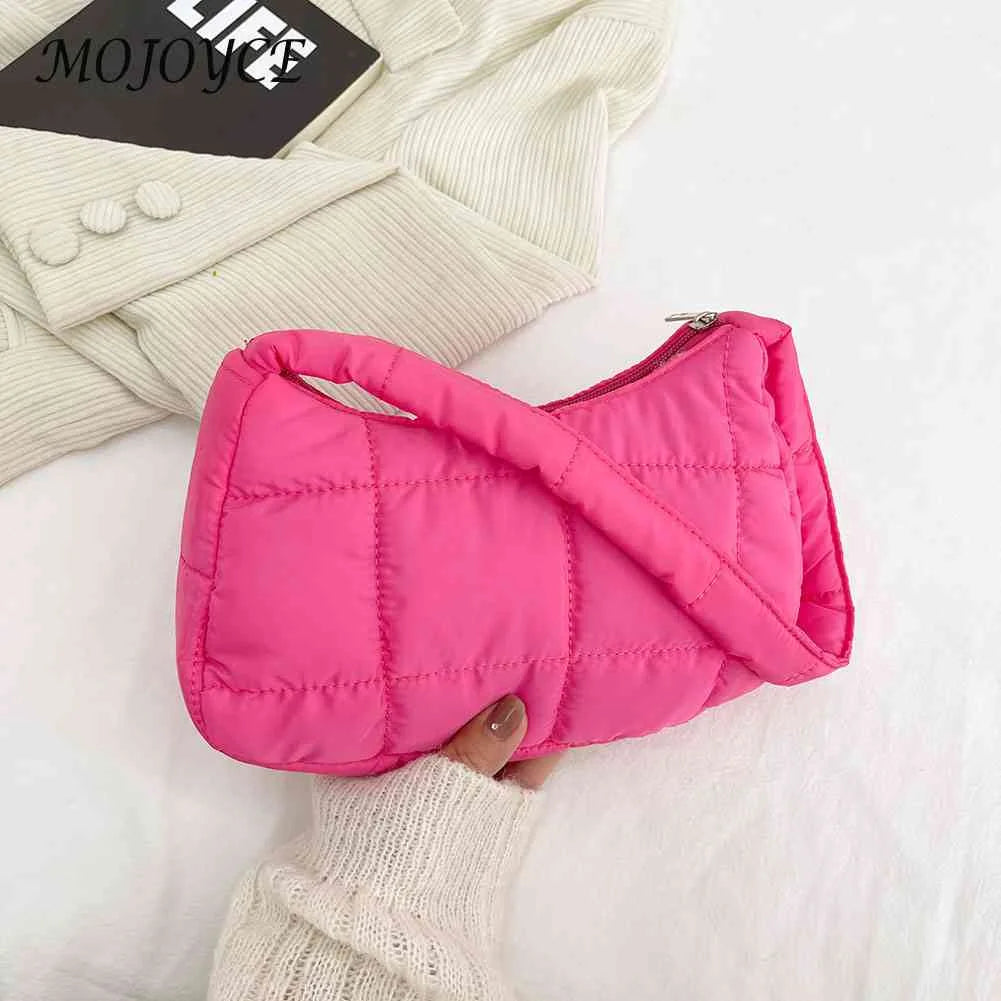 Quilted Women Hand Bags Casual Check Cotton-Padded Bag Winter Solid Soft Warm