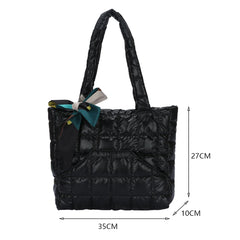 Quilted Women's Bag Feather Down Top-handle Bag with Bow
