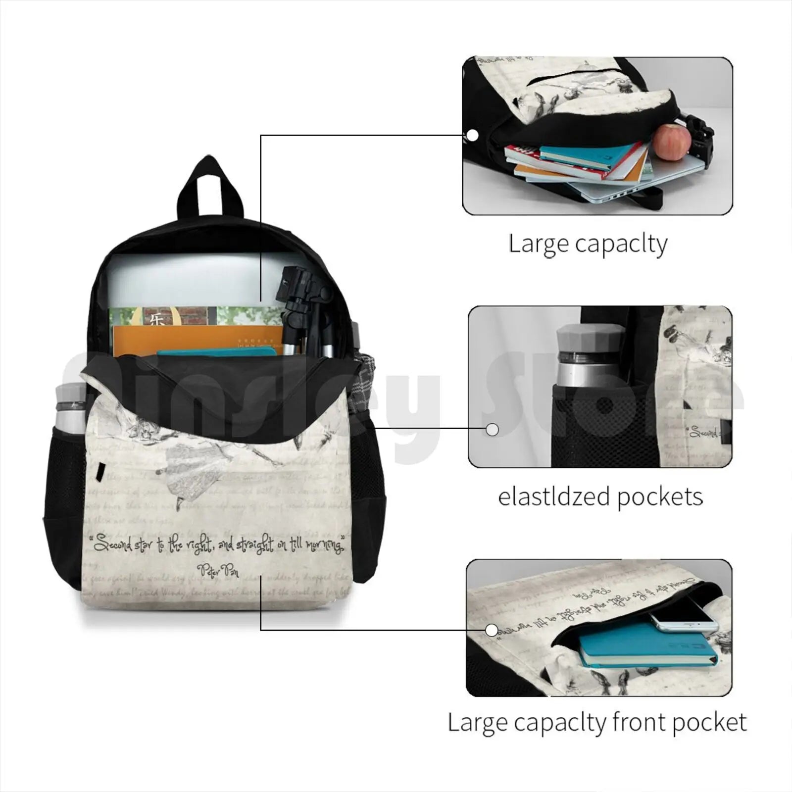 Outdoor Hiking Backpack Waterproof Camping Travel Vintage Book