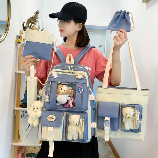 4-Piece Teenagers School Backpack Set Large Capacity Boys Girls Shoulder Bag