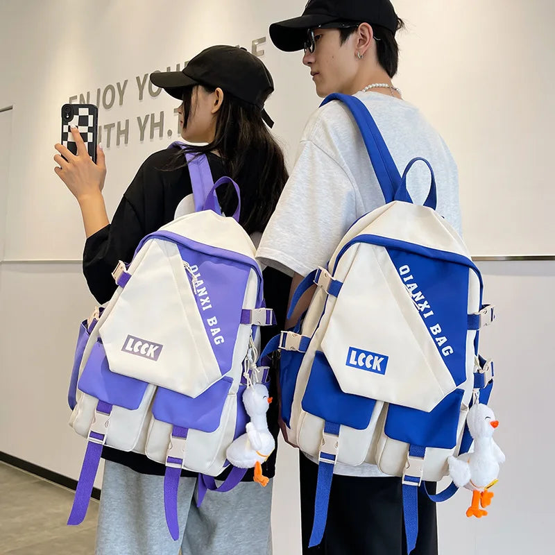 College Students Backpack Contrast Schoolbag For Boys