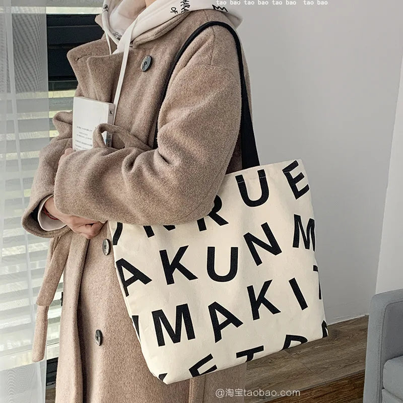 Large Capacity Student Class Book Bags Canvas Shopping Bags Women Handbags
