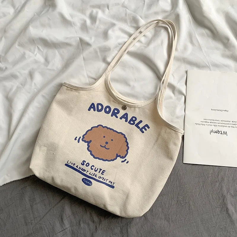 Canvas Women's Shoulder Bag Large Capacity Fruit Print Handbag