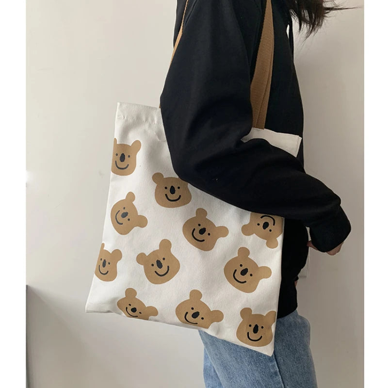 Canvas Women's Shoulder Bag Cartoon Art Bookbag Female Handbag