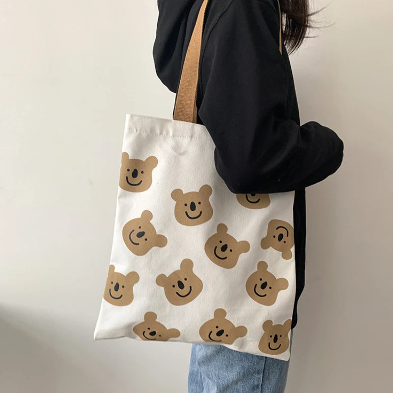 Canvas Women's Shoulder Bag Cartoon Art Bookbag Female Handbag