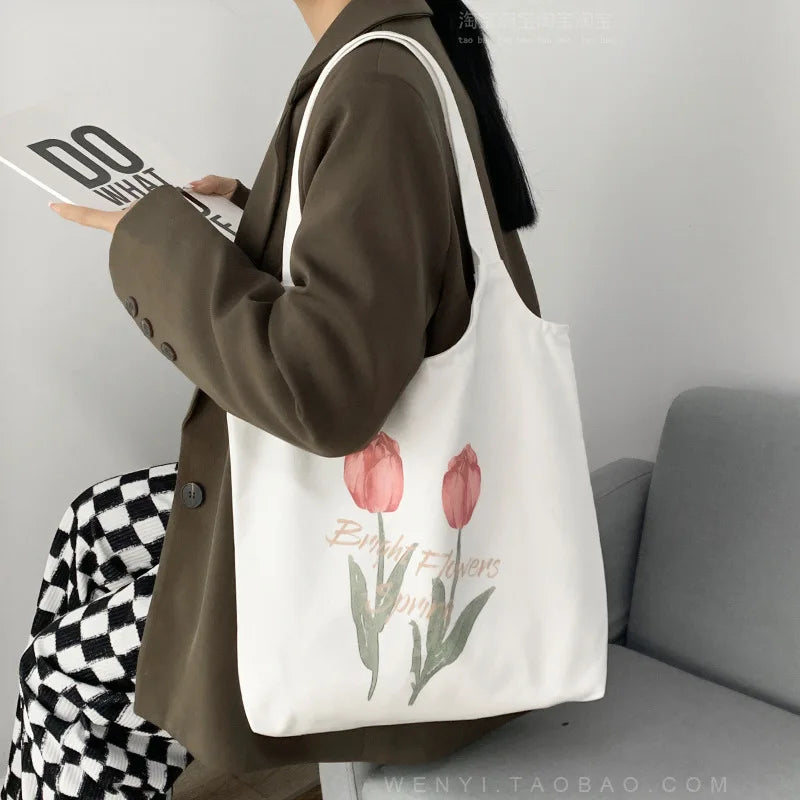 Tulip Canvas Women's Shoulder Bag Large Capacity Students Class Bag