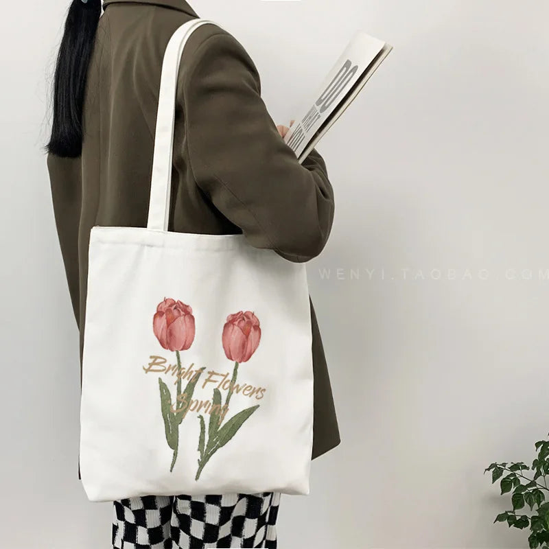 Tulip Canvas Women's Shoulder Bag Large Capacity Students Class Bag