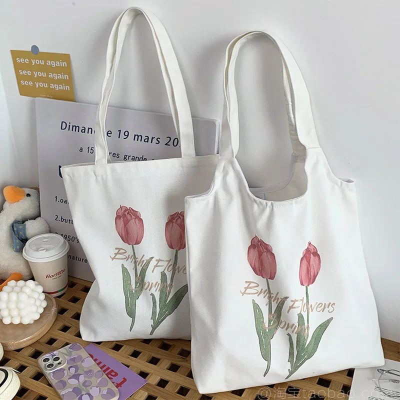 Tulip Canvas Women's Shoulder Bag Large Capacity Students Class Bag