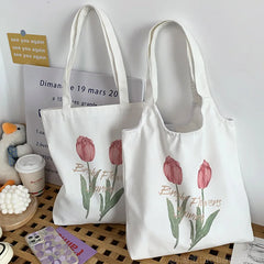 Tulip Canvas Women's Shoulder Bag Large Capacity Students Class Bag
