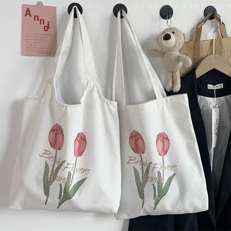 Tulip Canvas Women's Shoulder Bag Large Capacity Students Class Bag