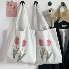 Tulip Canvas Women's Shoulder Bag Large Capacity Students Class Bag