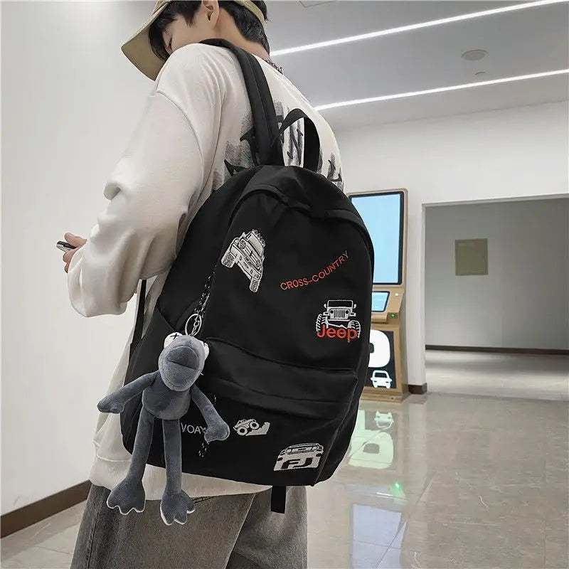 Men's Embroidery Backpack Schoolbag Casual Travel Bag
