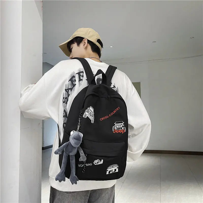 Men's Embroidery Backpack Schoolbag Casual Travel Bag
