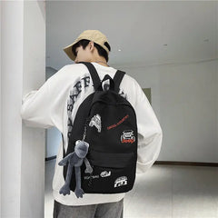 Men's Embroidery Backpack Schoolbag Casual Travel Bag