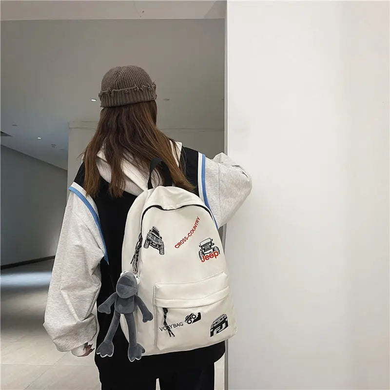 Men's Embroidery Backpack Schoolbag Casual Travel Bag