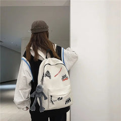 Men's Embroidery Backpack Schoolbag Casual Travel Bag
