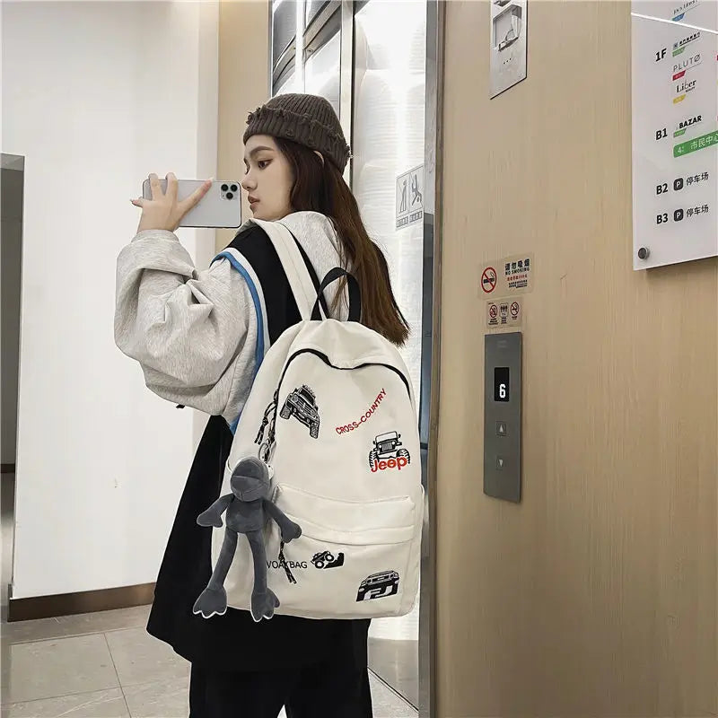 Men's Embroidery Backpack Schoolbag Casual Travel Bag