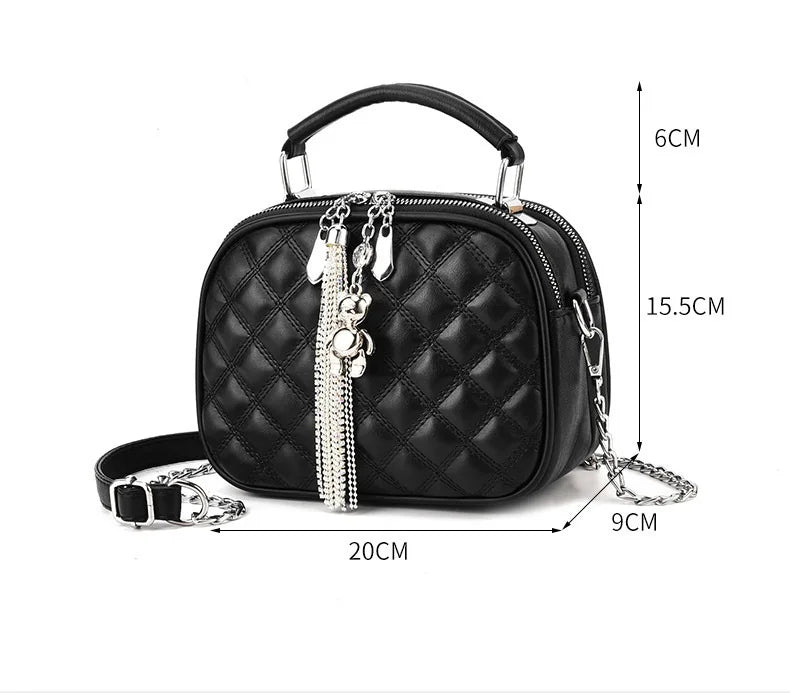 Women's Lingge Tassel Shoulder Bag Cross Body Chain Round Purse