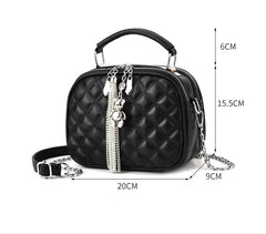 Women's Lingge Tassel Shoulder Bag Cross Body Chain Round Purse