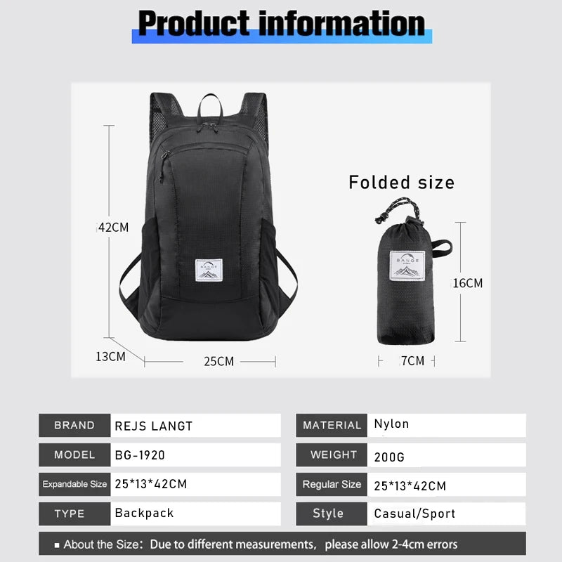 Men's Waterproof Foldable Sports Backpack for Teenager