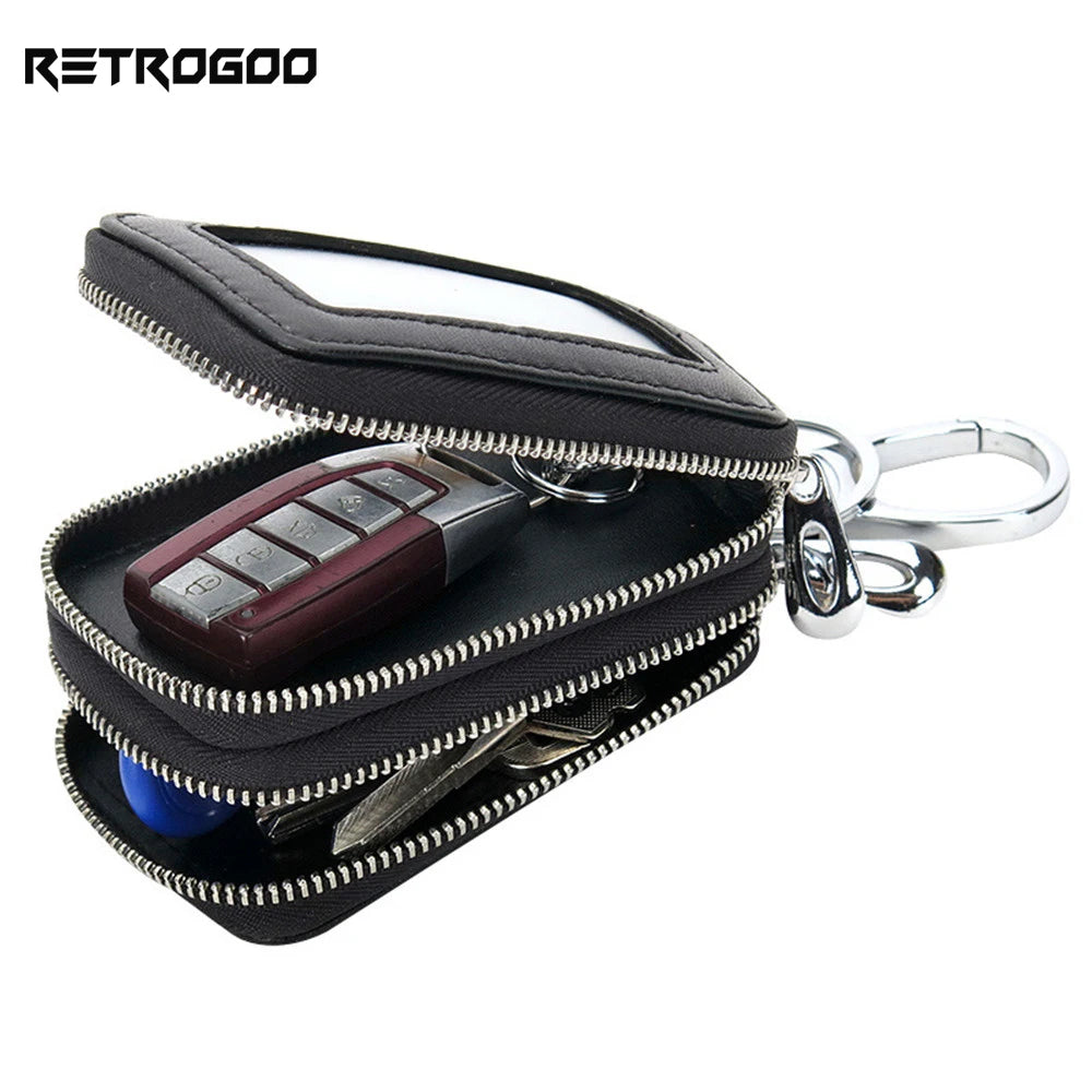 Car Key Holder Leather Sheepskin Organizer Double Zipper Key Case