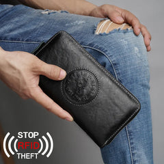 RFID Anti-theft Leather Wallet Men's Bag Vintage HandBag Clutch Carteras