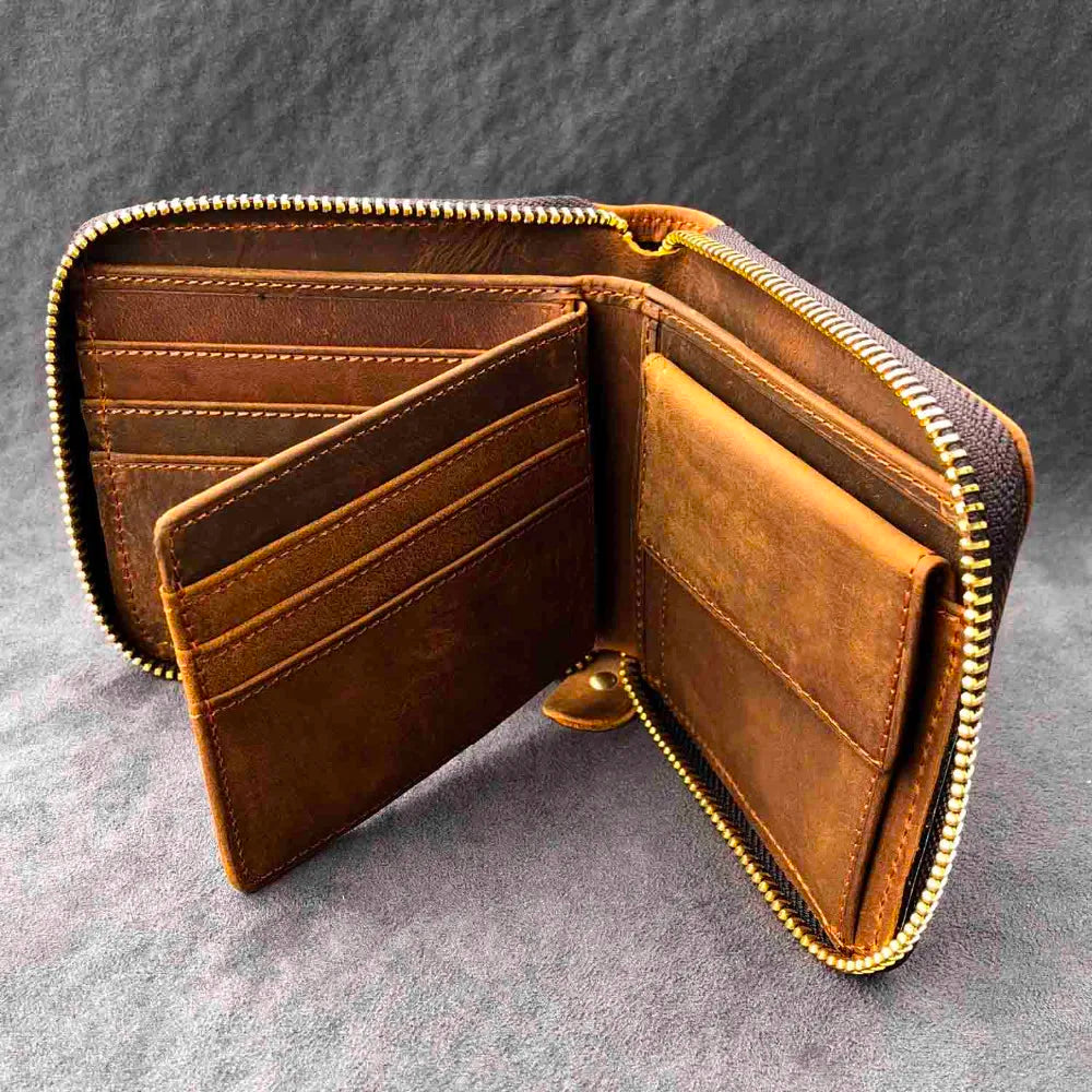 RFID Blocking Leather Wallet for Men with Zipper