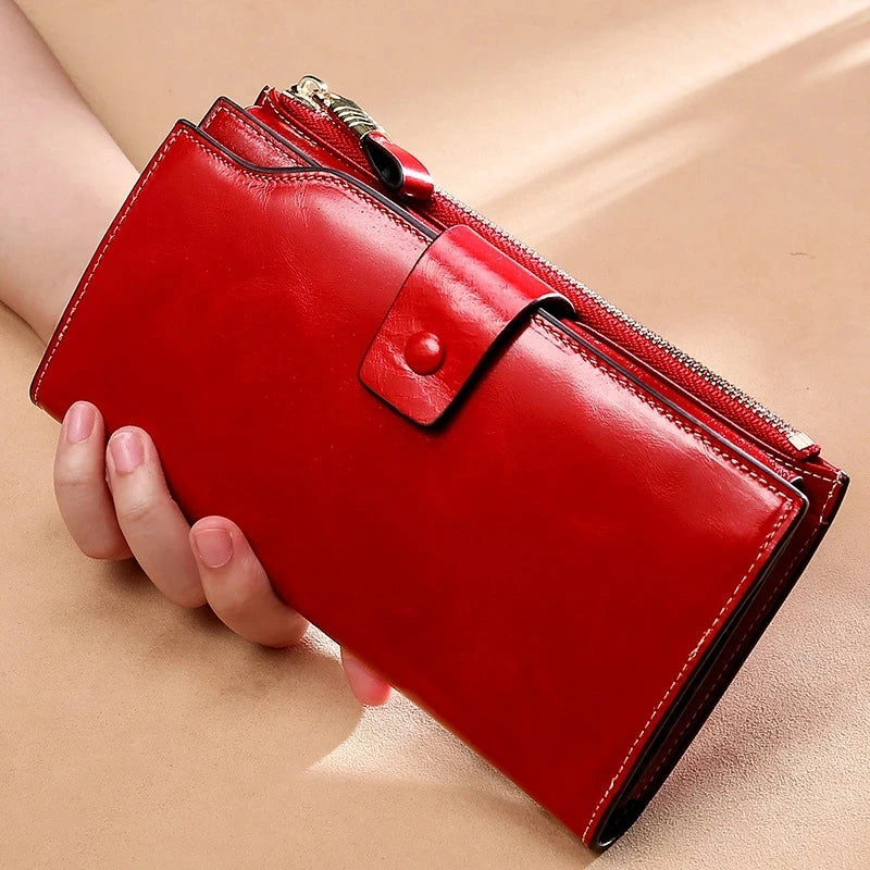 RFID Blocking Leather Women Wallet Long Lady Leather Purse