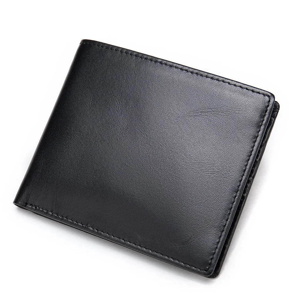 RFID Blocking Men's Oil Wax Skin Wallet Cow Leather Short Wallet