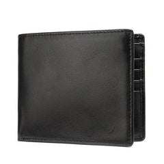 RFID Blocking Men's Oil Wax Skin Wallet Cow Leather Short Wallet