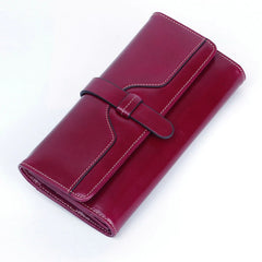 RFID Women Wallets Oil Wax Cowhide Leather Zipper Long Purse