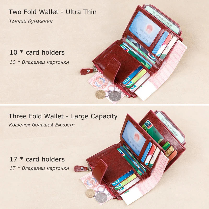 RFID Tri-fold Short Women Wallet with Coin Zipper Pocket
