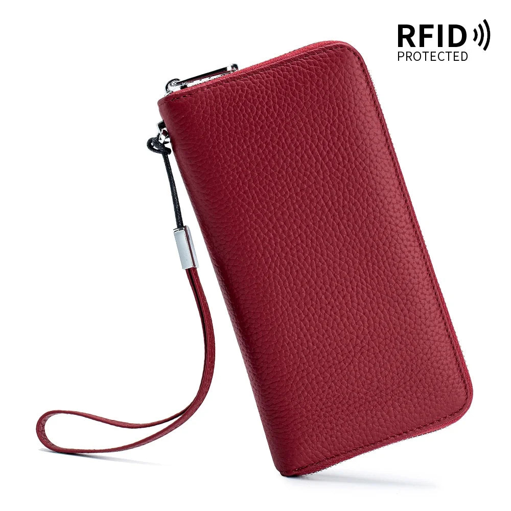 RFID Women's Wallet Long Soft Cowhide Female Purse Large Capacity Anti Theft