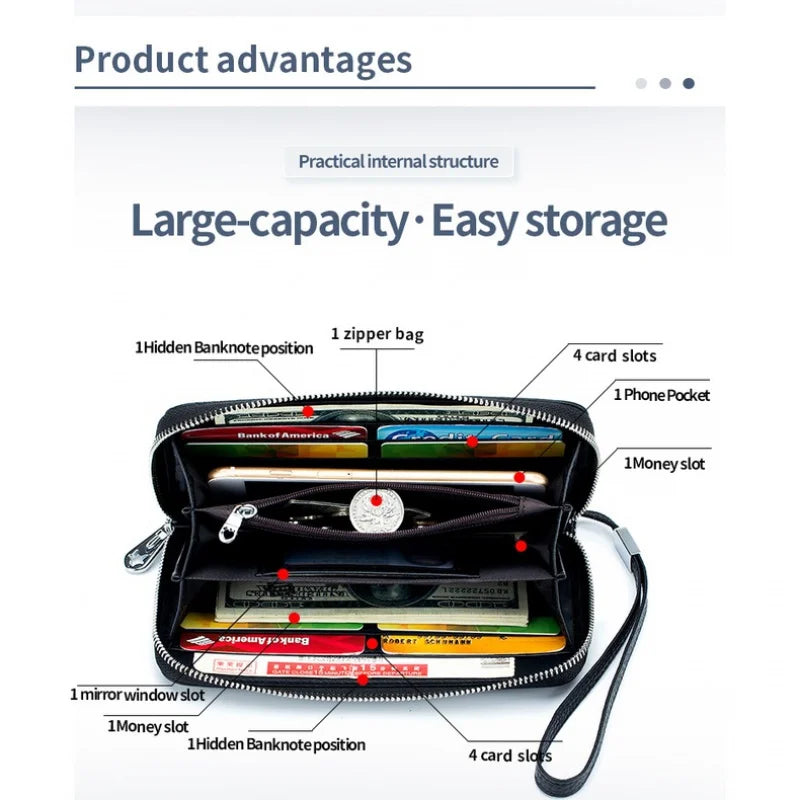RFID Women's Wallet Long Soft Cowhide Female Purse Large Capacity Anti Theft
