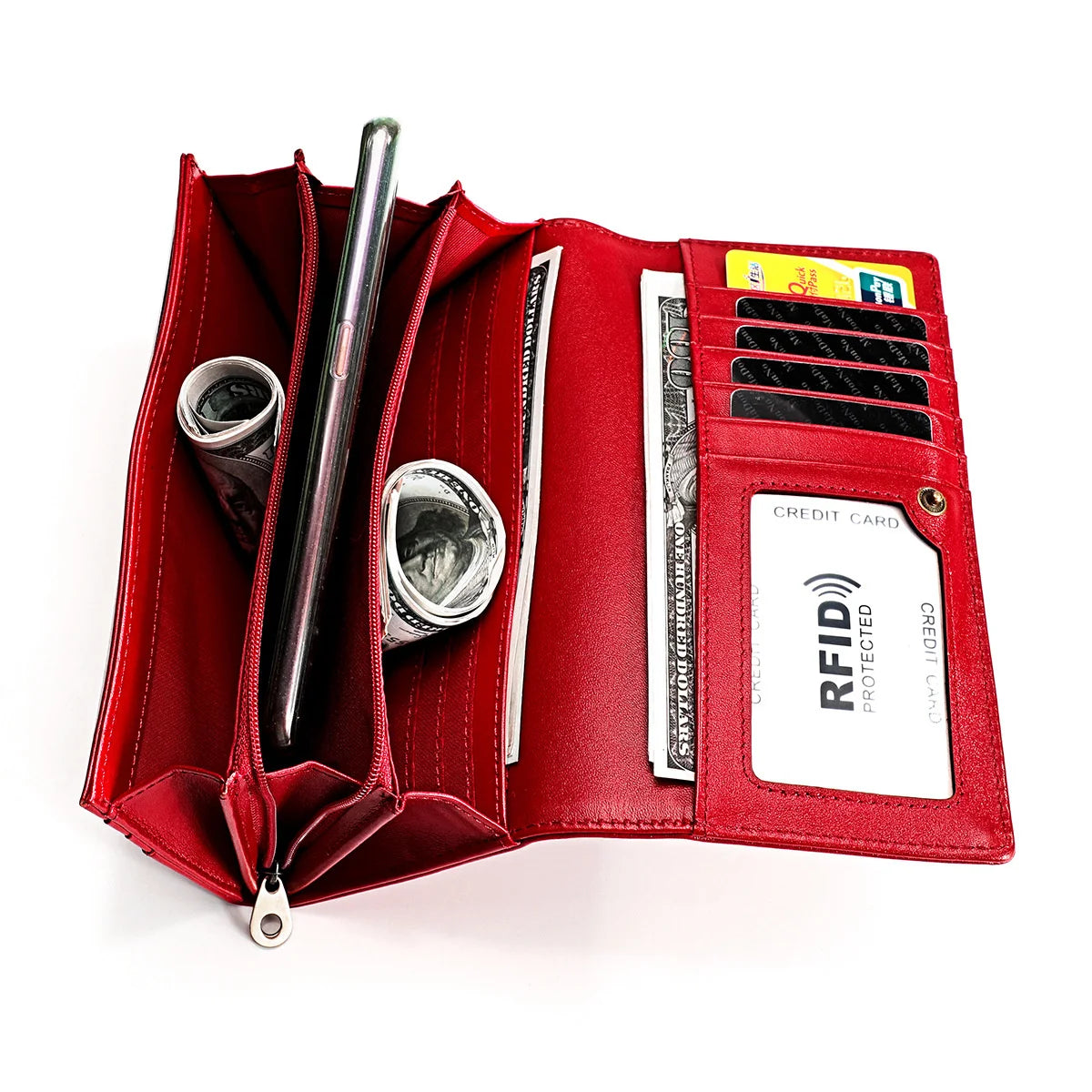 RFID Leather Lady's Wallet Long Hand Bag