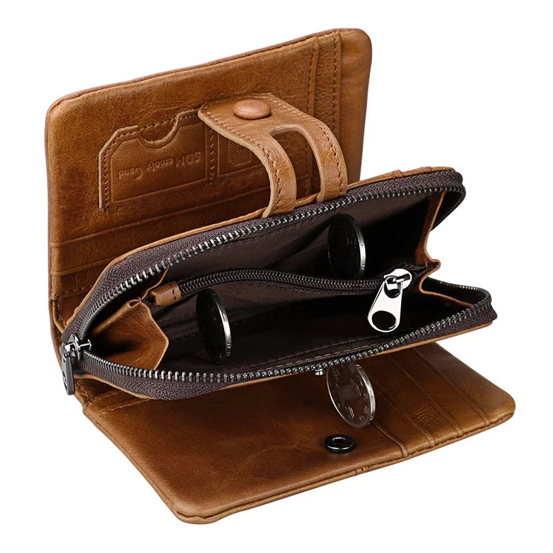 RFID Leather Men's Purse Crazy Horse Zipper Bag
