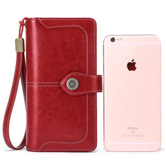 RFID Leather Women's Long Zipper Wallet Large Capacity Handbag