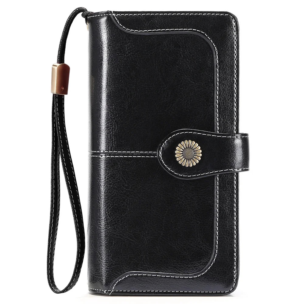RFID Leather Women's Long Zipper Wallet Large Capacity Handbag
