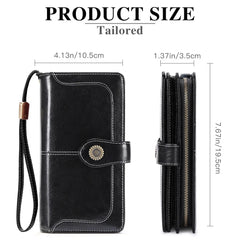 RFID Leather Women's Long Zipper Wallet Large Capacity Handbag