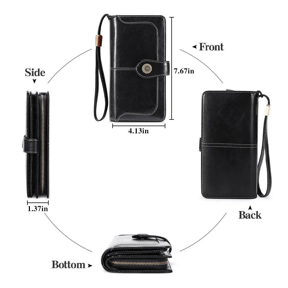 RFID Leather Women's Long Zipper Wallet Large Capacity Handbag