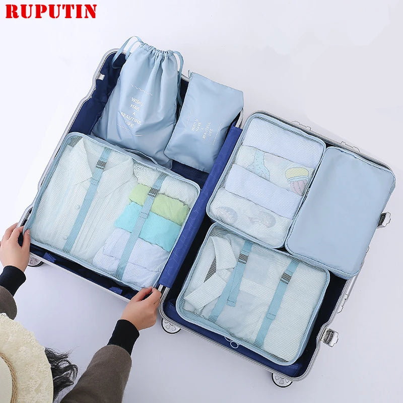 6Pcs/Set Travel Mesh Bag Waterproof Packing Cube Organizer For Clothing