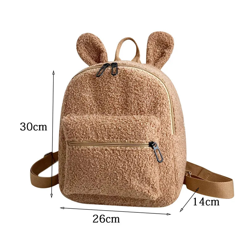 Fluffy Plush Rabbit Backpack with Bunny Ears Zipper