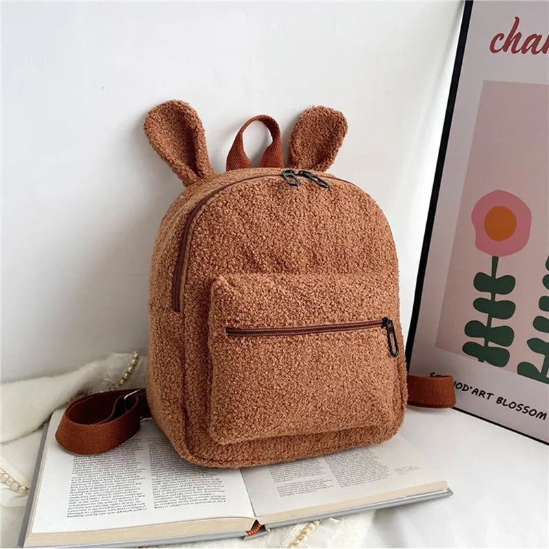 Fluffy Plush Rabbit Backpack with Bunny Ears Zipper