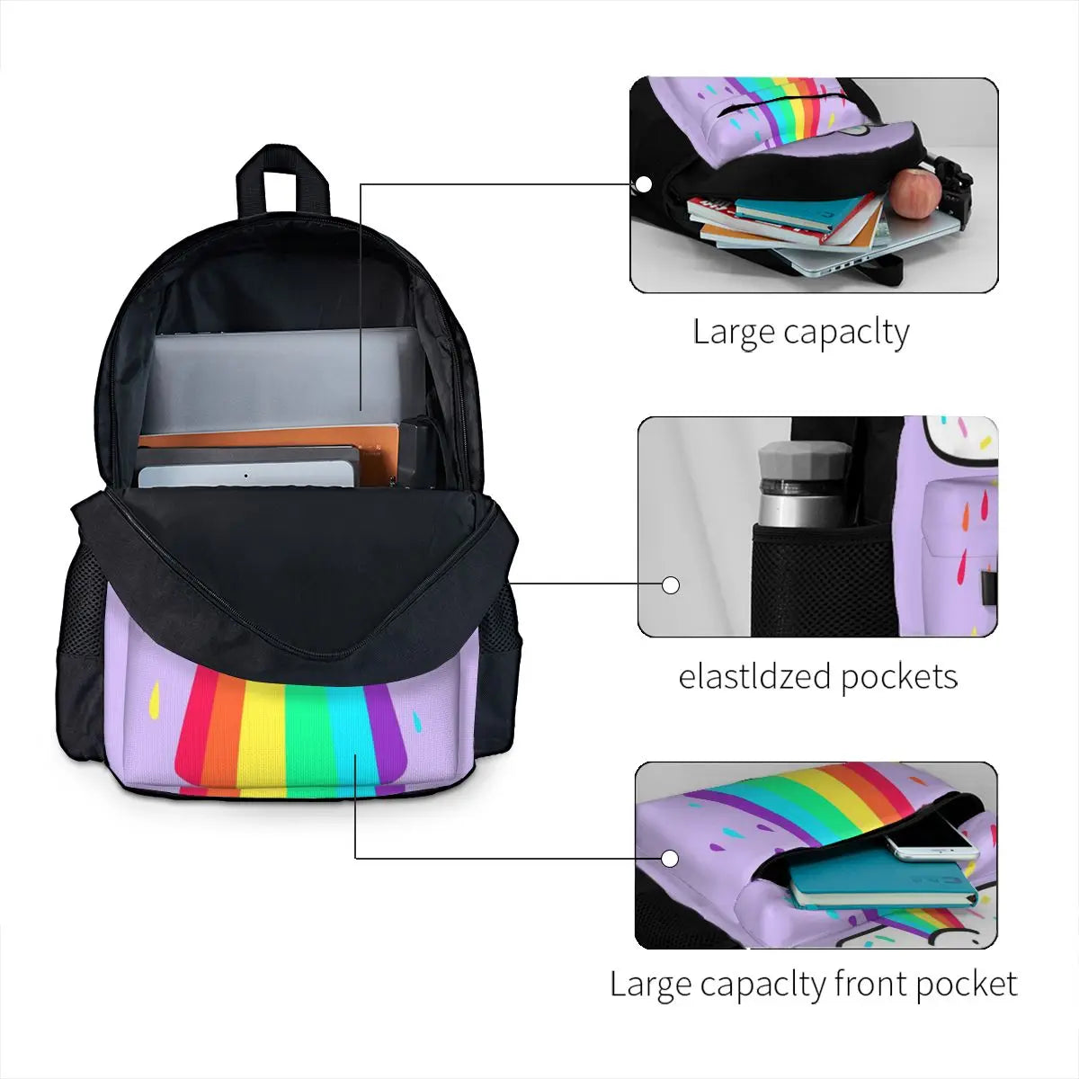 Rainbow Blast Backpacks Men's Women's Zipper Bags