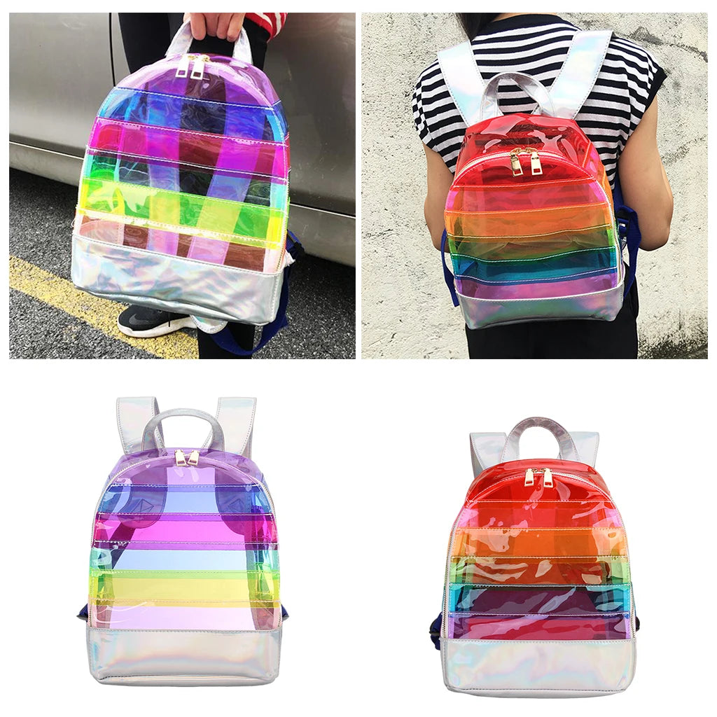 Rainbow Clear Backpack Women Backpacks Multi-Pocket Purse See-through
