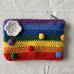 Rainbow Cotton Heart Knitted Bags Women's Casual Lady Wallet Handbag